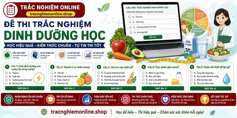 Đề thi trắc nghiệm dinh dưỡng học 2026 có đáp án chi tiết
