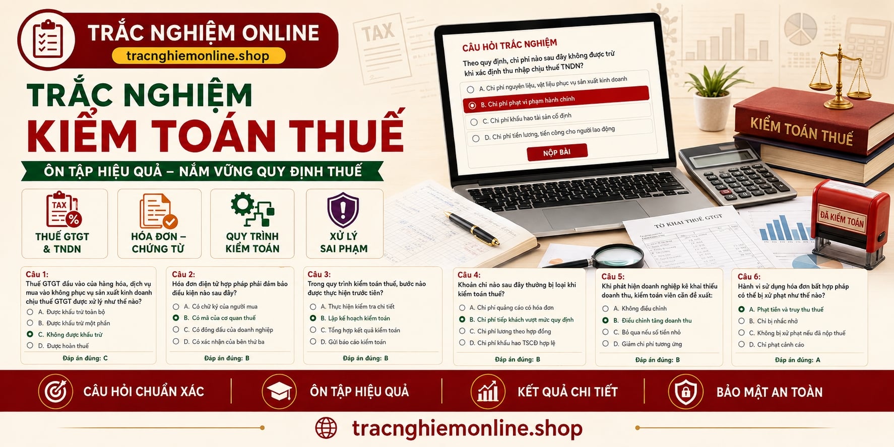 Đề thi trắc nghiệm kiểm toán thuế 2026 có đáp án