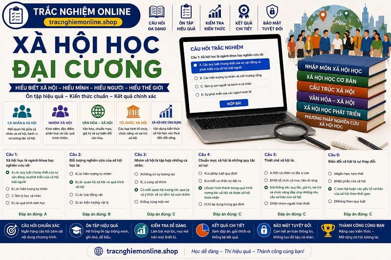 Đề thi trắc nghiệm xã hội học đại cương 2026 có đáp án