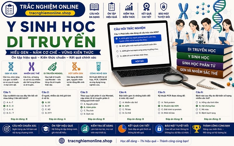 Trắc nghiệm Y sinh học di truyền 2026 có đáp án và giải thích